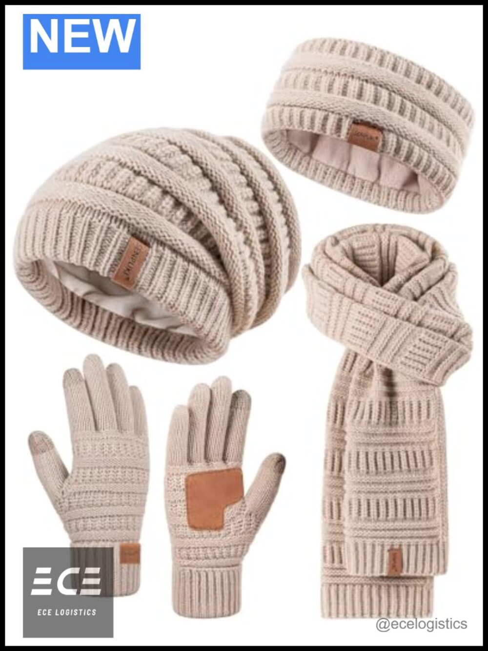 Women's Winter Beanie Hat Scarf Gloves Headband Set Acrylic Fleece Lined